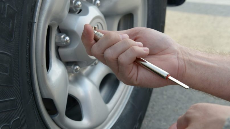 A tyre being checked