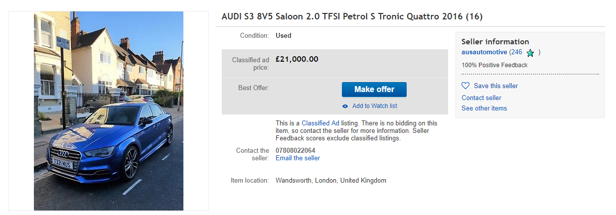 ebay car selling listing